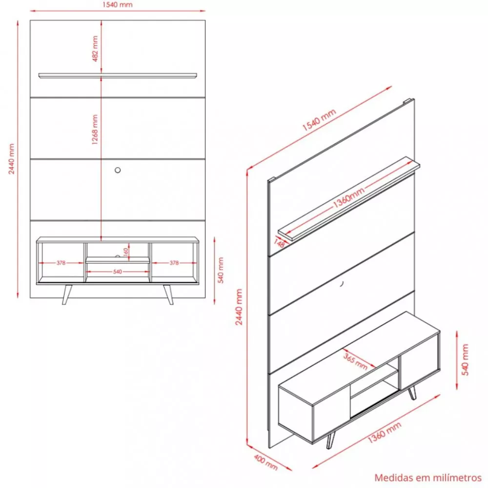 Painel Rack para TV até 65 Polegadas 2 Portas com Pés Panorama Madetec