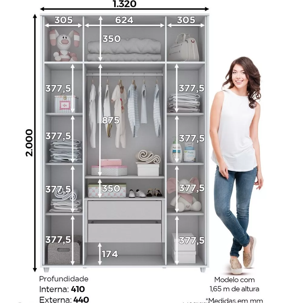 Guarda Roupa Infantil 4 Portas 2 Gavetas Aquarela Henn