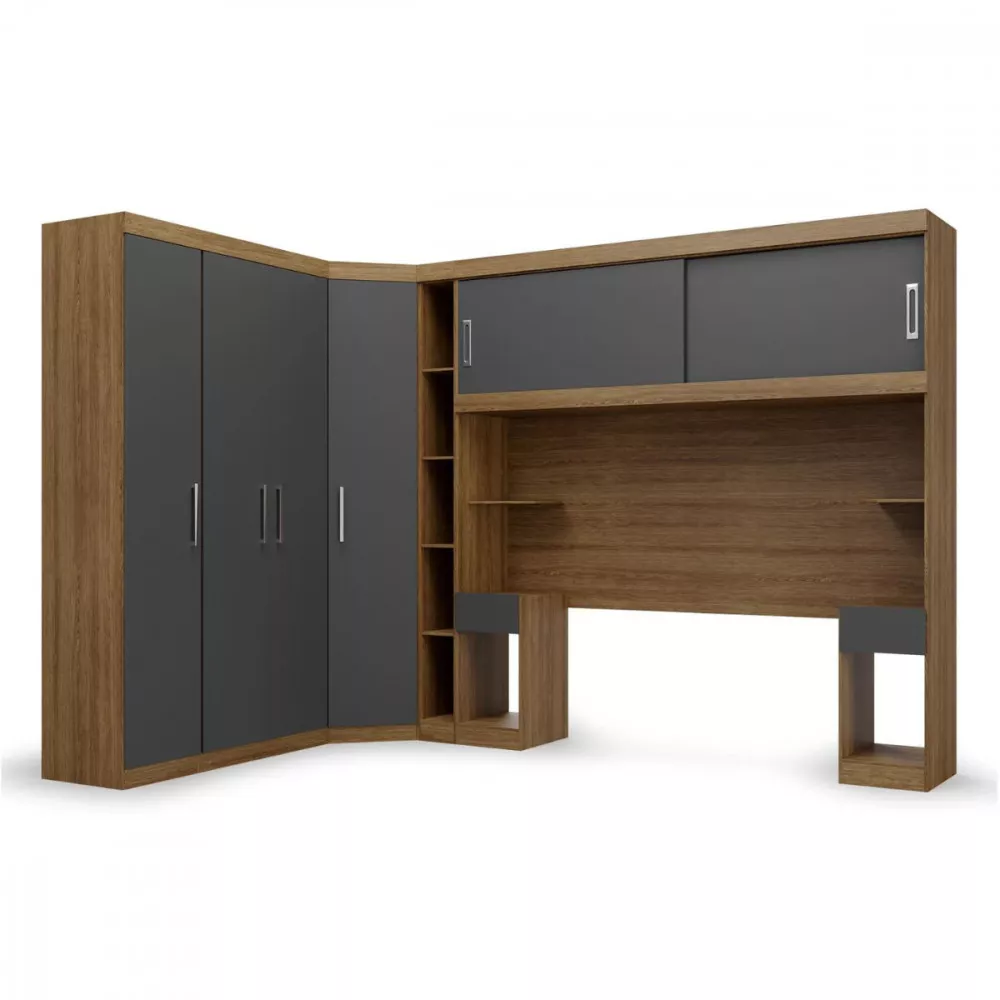 Guarda Roupa de Canto Modulado Casal Genova Ipe Wood Grafite Batrol