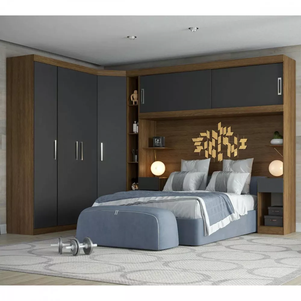 Guarda Roupa de Canto Modulado Casal Genova Ipe Wood Grafite Batrol
