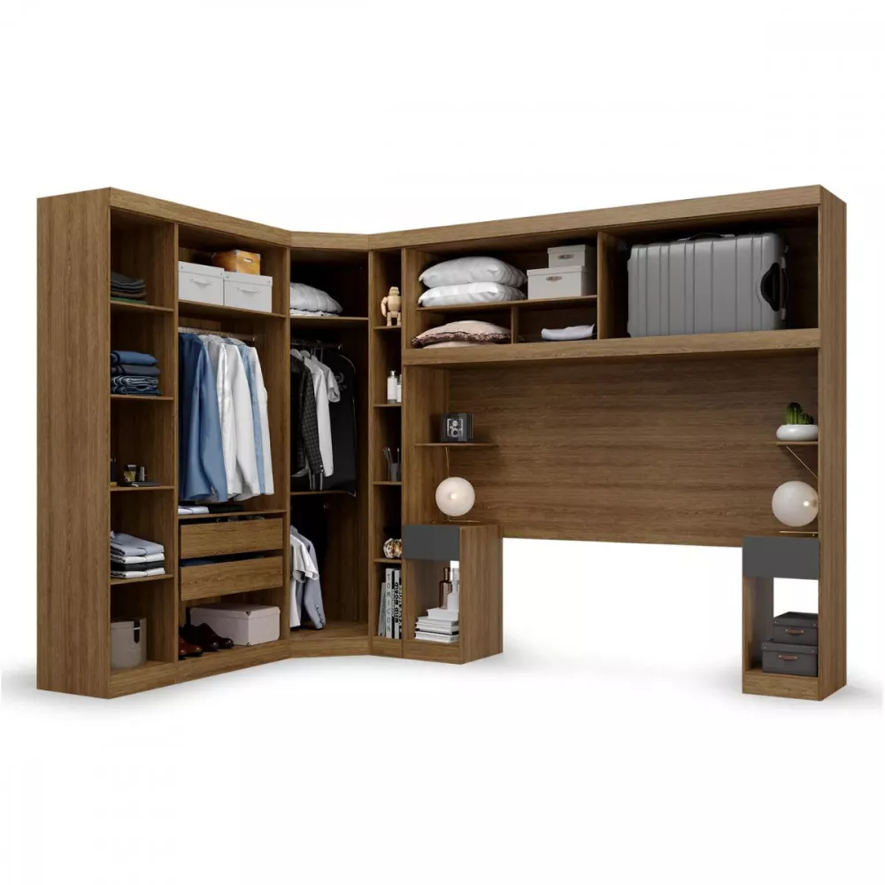 Guarda Roupa de Canto Modulado Casal Genova Ipe Wood Grafite Batrol