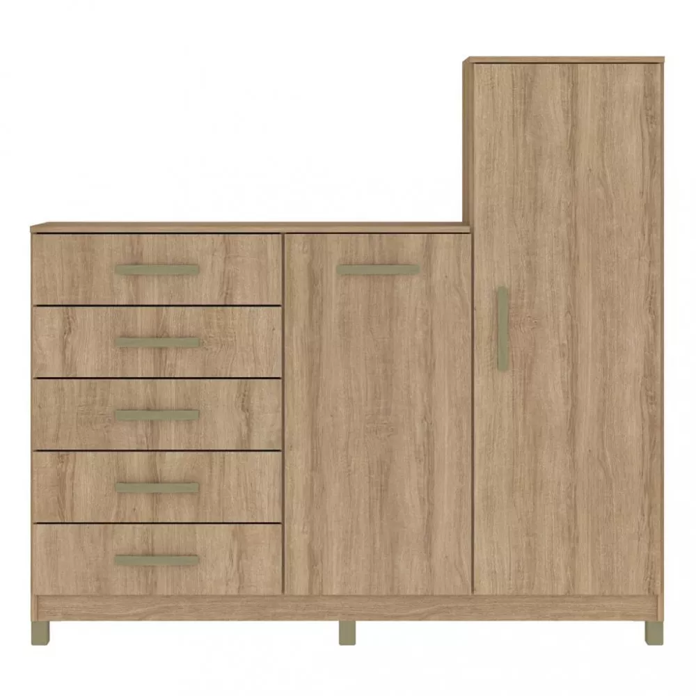 Cômoda 2 Portas 5 Gavetas Cabideiro Chicago Fellicci Móveis