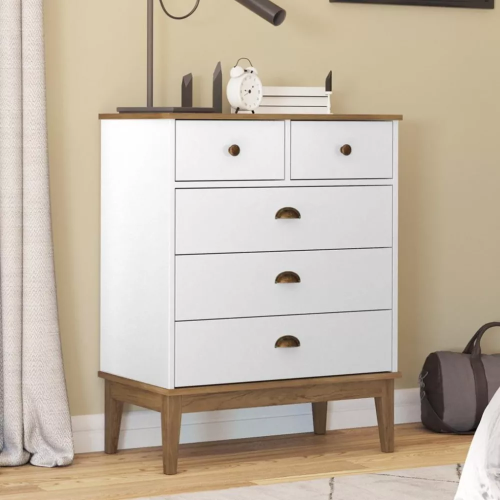 Cômoda 5 Gavetas com Pés em Madeira Colonial Movel bento