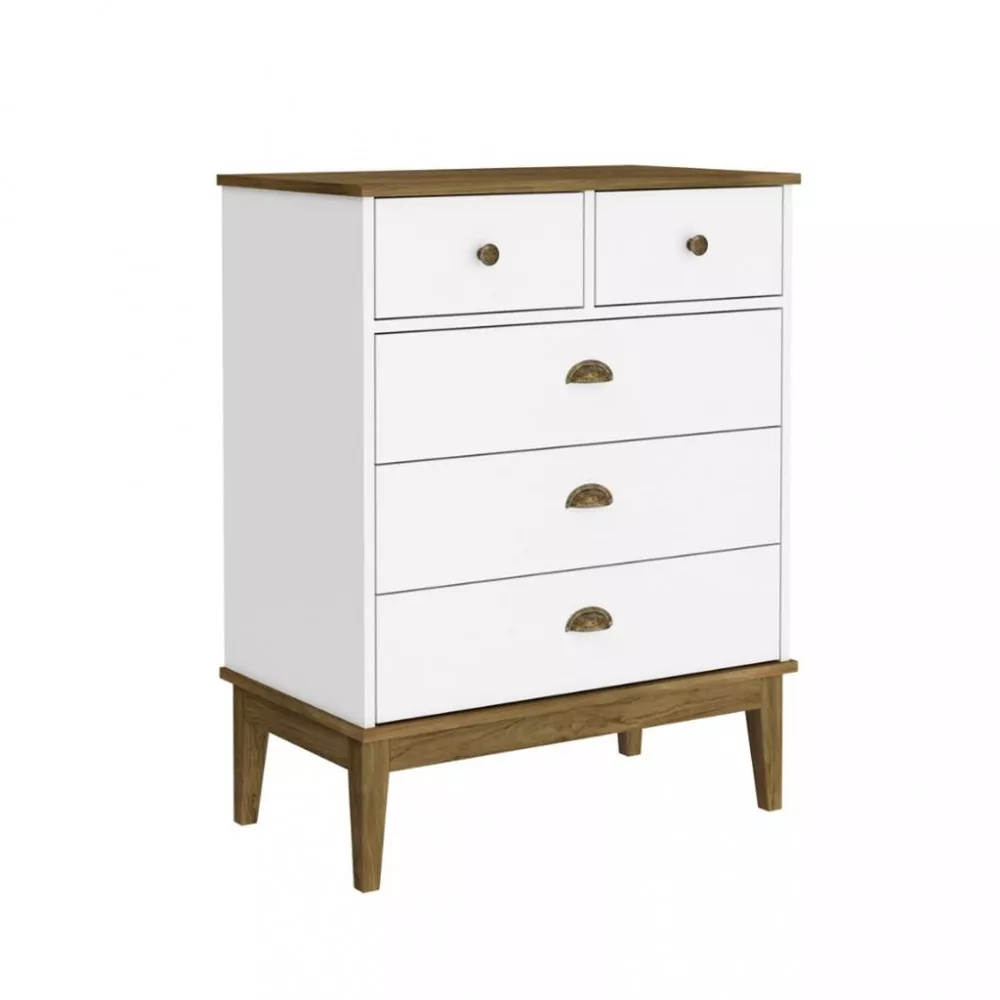 Cômoda 5 Gavetas com Pés em Madeira Colonial Movel bento