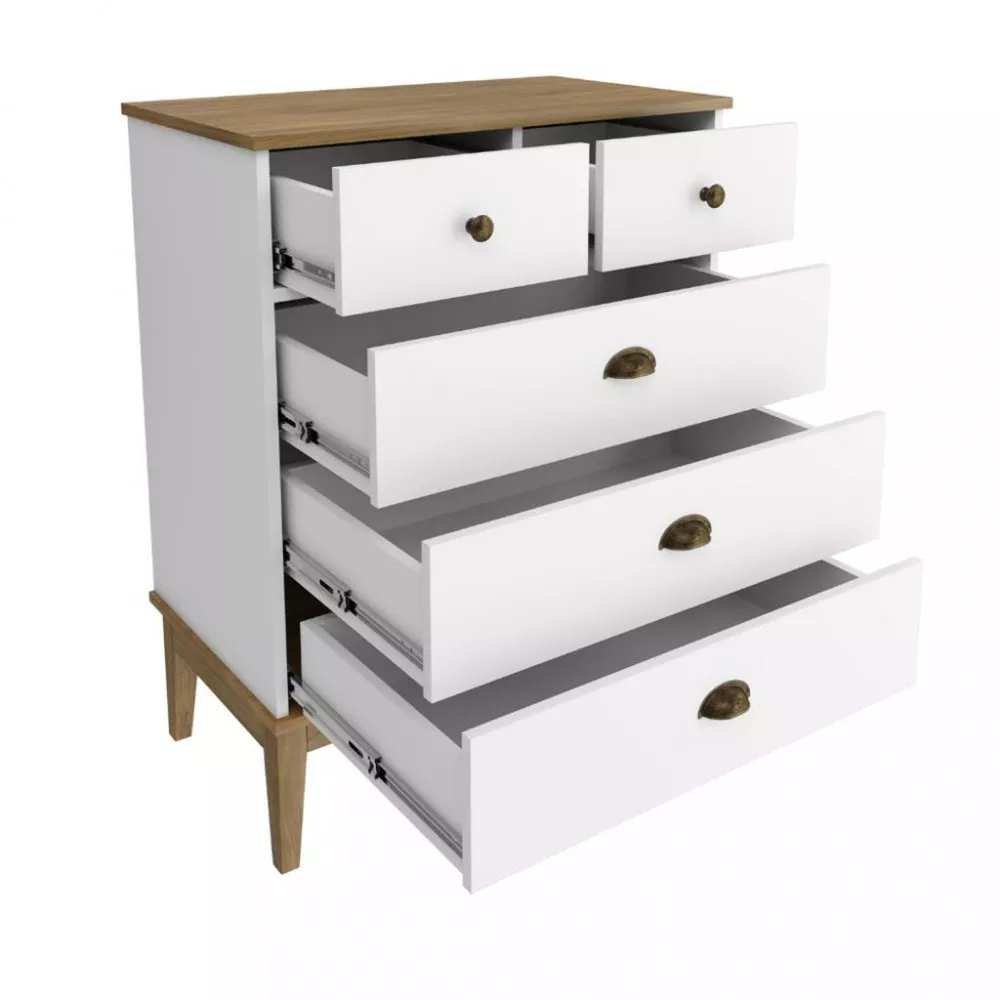 Cômoda 5 Gavetas com Pés em Madeira Colonial Movel bento