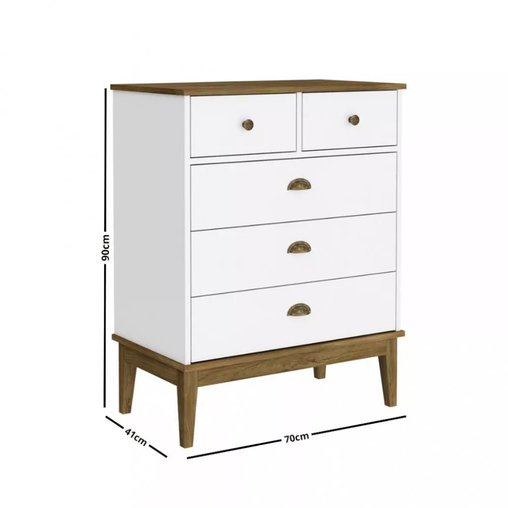 Cômoda 5 Gavetas com Pés em Madeira Colonial Movel bento