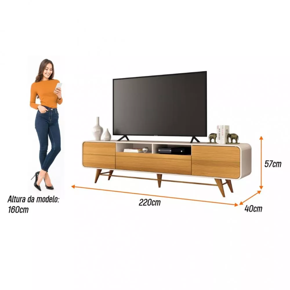 Rack para Tv até 85 Polegadas 3 Portas com Pés Época HB Móveis