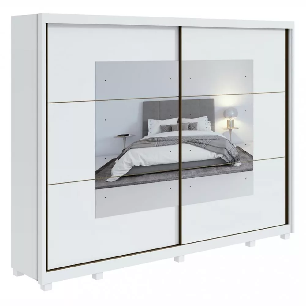 Guarda Roupa Casal com Espelho 2 Portas de Correr 6 Gavetas Toronto Lopas