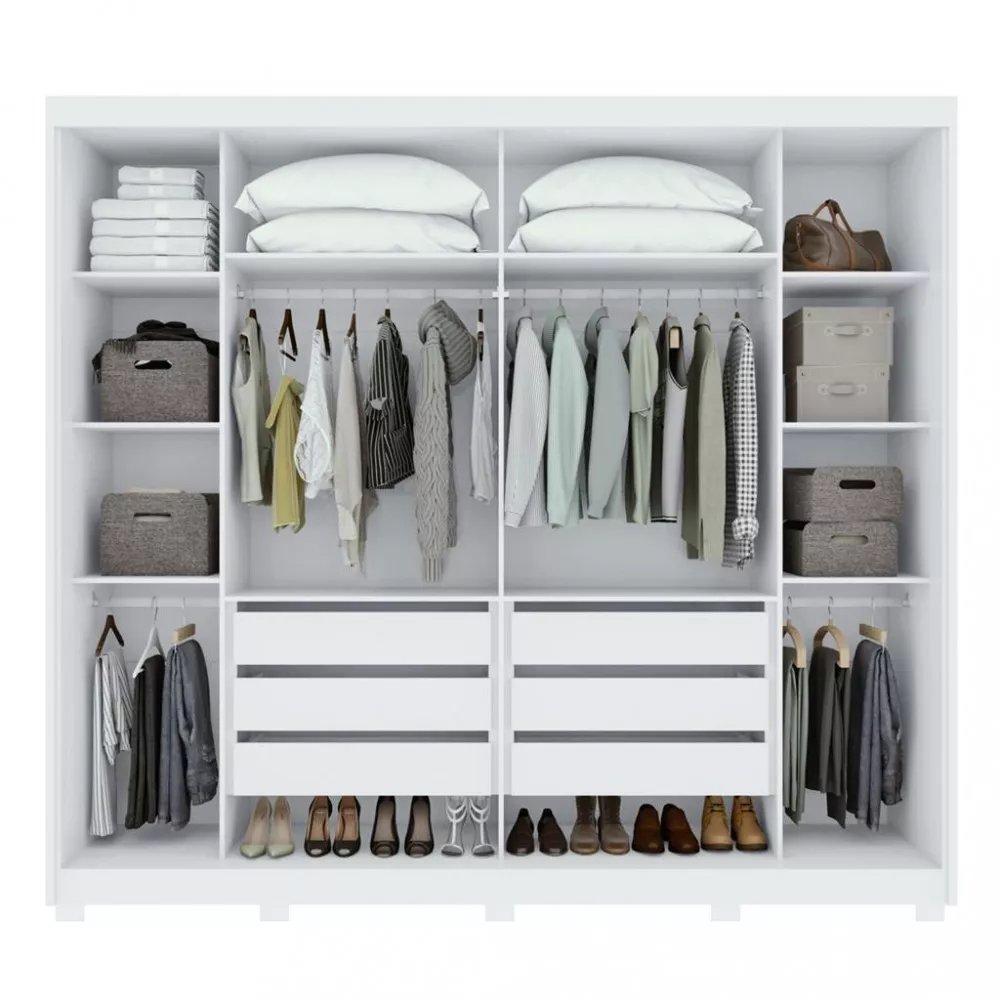 Guarda Roupa Casal com Espelho 2 Portas de Correr 6 Gavetas Toronto Lopas