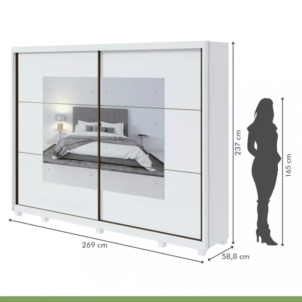 Guarda Roupa Casal com Espelho 2 Portas de Correr 6 Gavetas Toronto Lopas