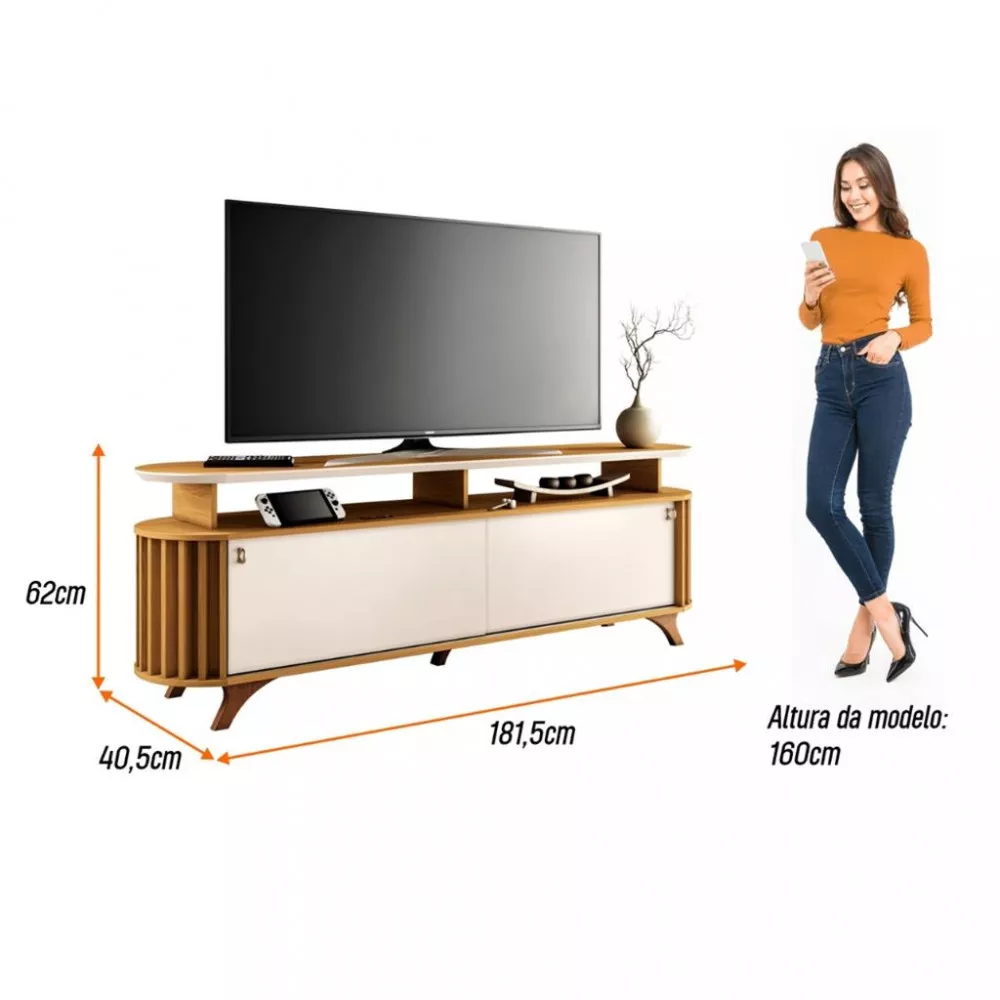 Rack para Tv até 70 Polegadas 2 Portas com Pés Ripado Alba HB Móveis