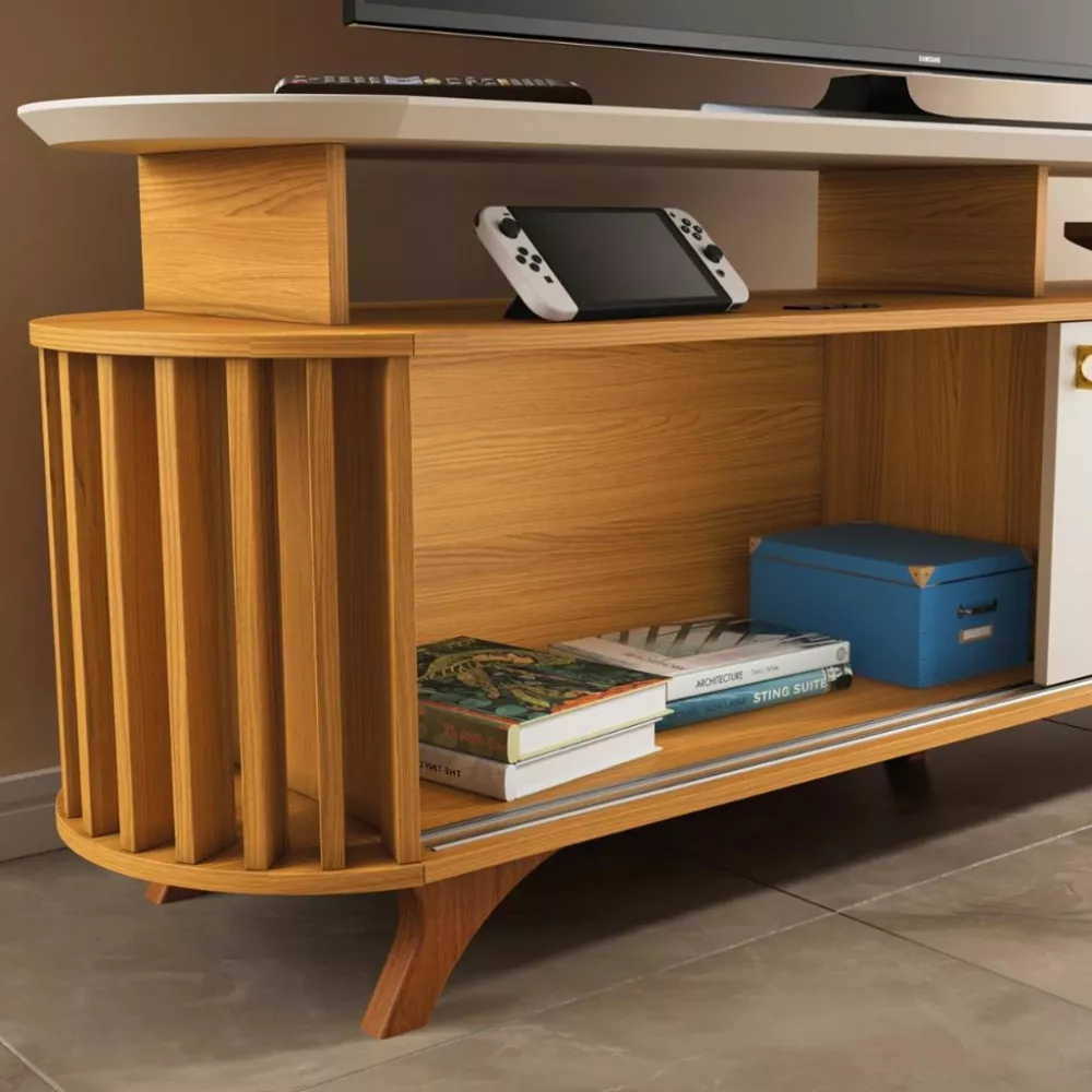 Rack para Tv até 70 Polegadas 2 Portas com Pés Ripado Alba HB Móveis