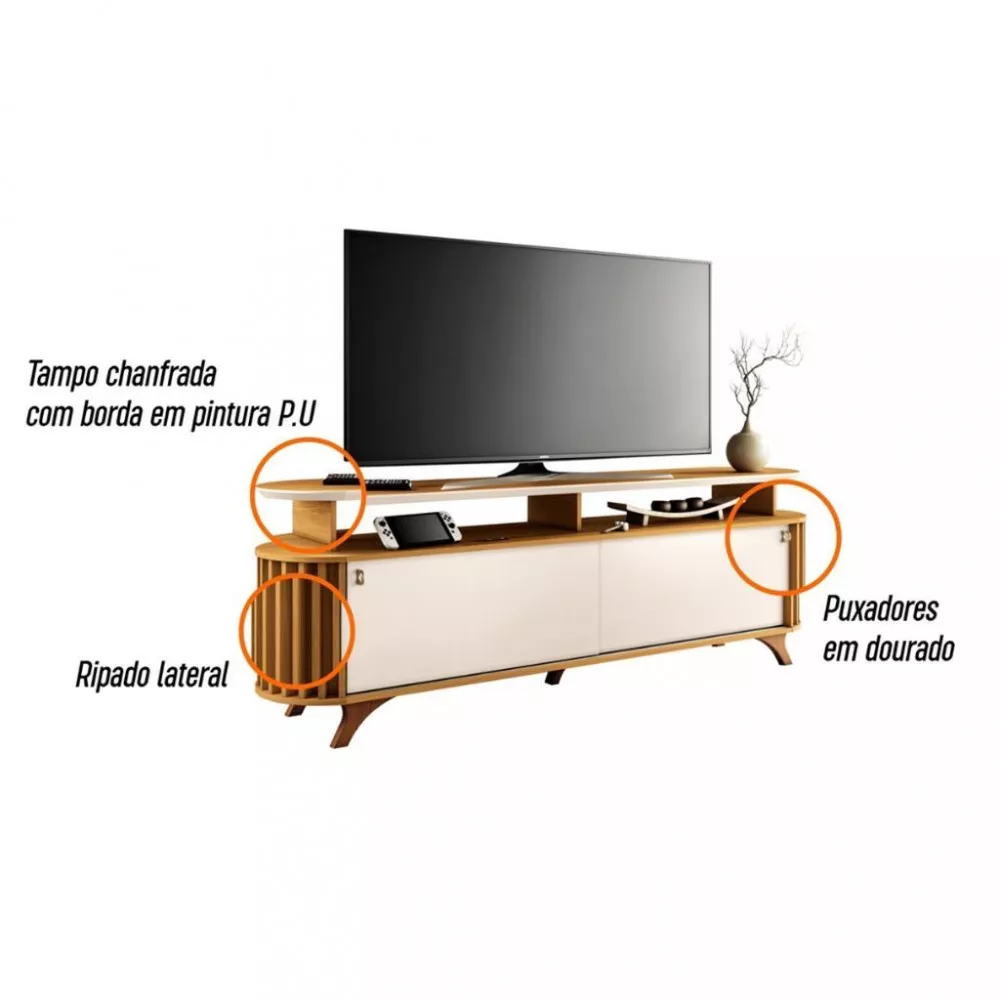 Rack para Tv até 70 Polegadas 2 Portas com Pés Ripado Alba HB Móveis