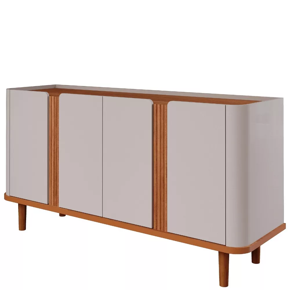 Image 1 of 5 of Aparador Buffet Ripado 4 Portas com Pés de Madeira 100 MDF Eva Cimol