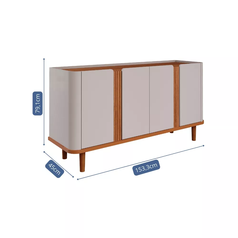 Image 3 of 5 of Aparador Buffet Ripado 4 Portas com Pés de Madeira 100 MDF Eva Cimol