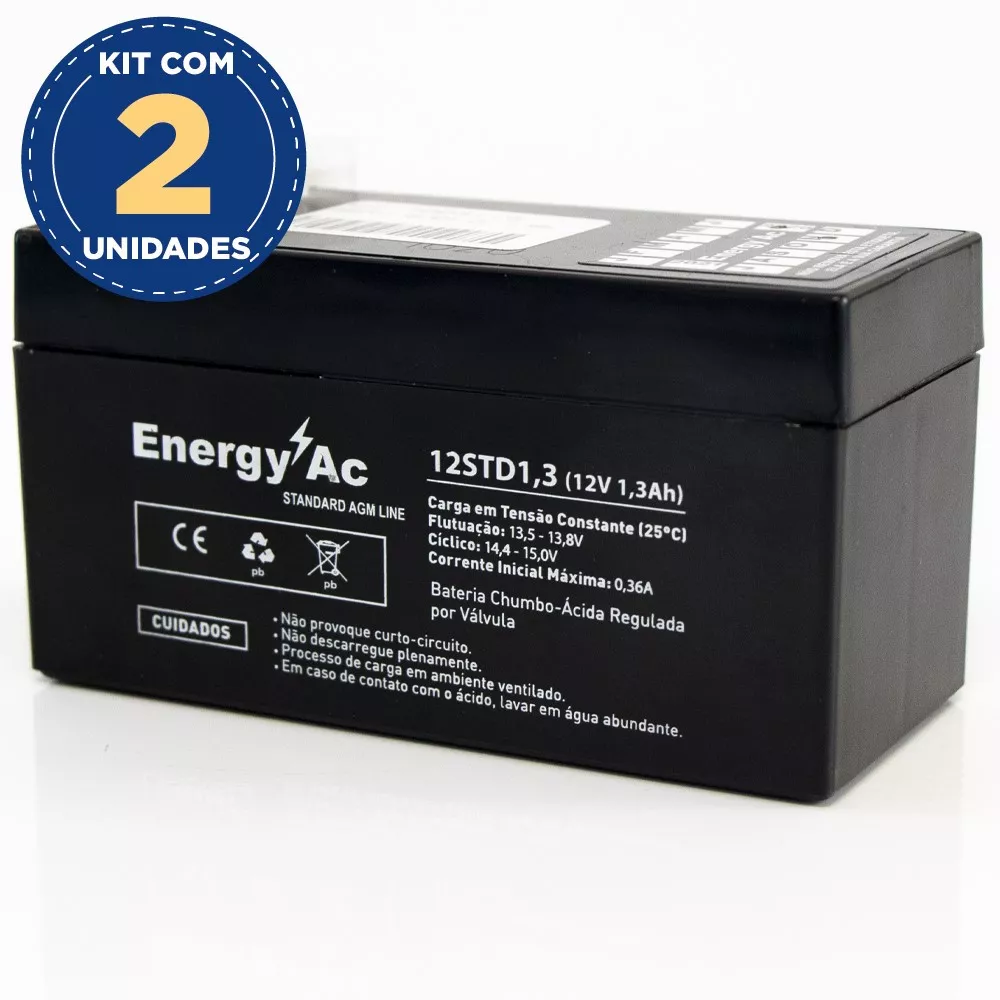 Kit com 2 Bateria Selada 12v 1,3ah Energy Ac