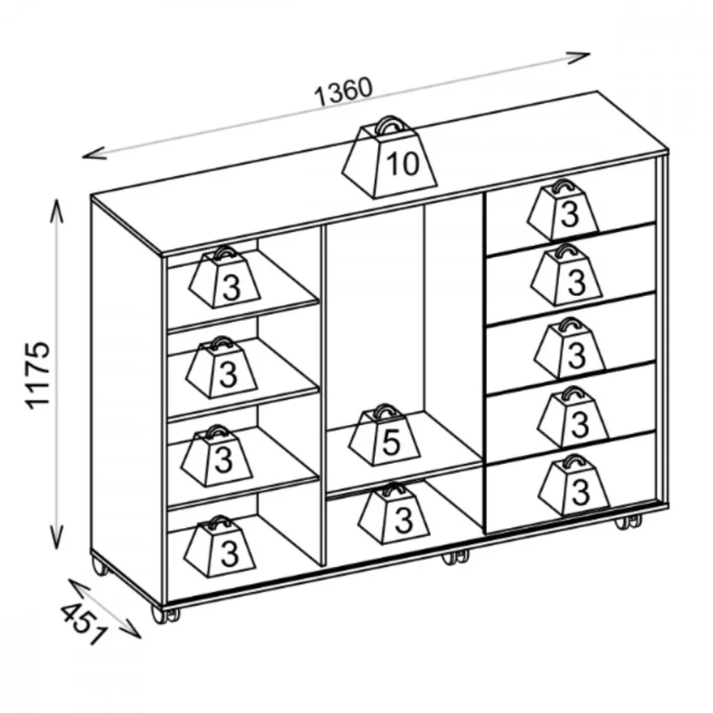 Comoda Caemun Pegasus 2 Portas 5 Gavetas