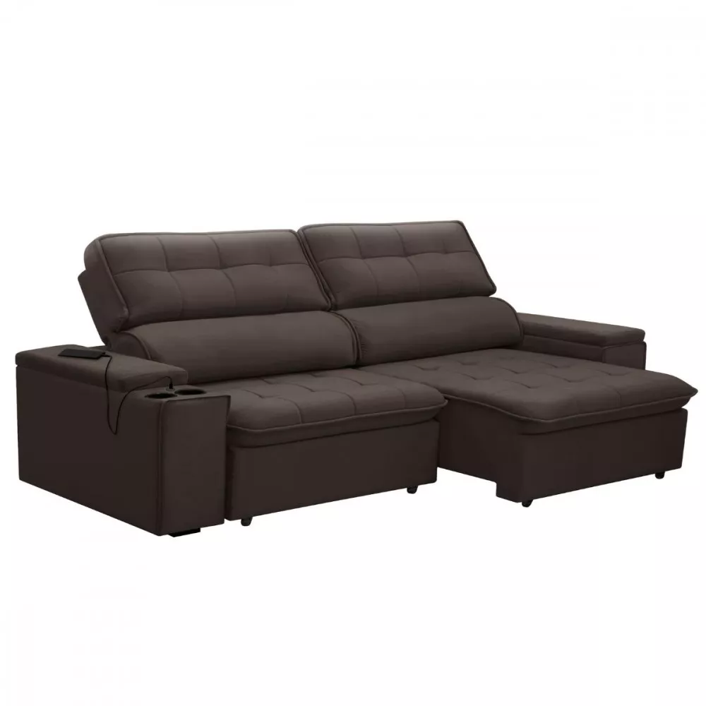 Sofá Ferguile Genebra 3 Lugares Com Porta Copo e USB