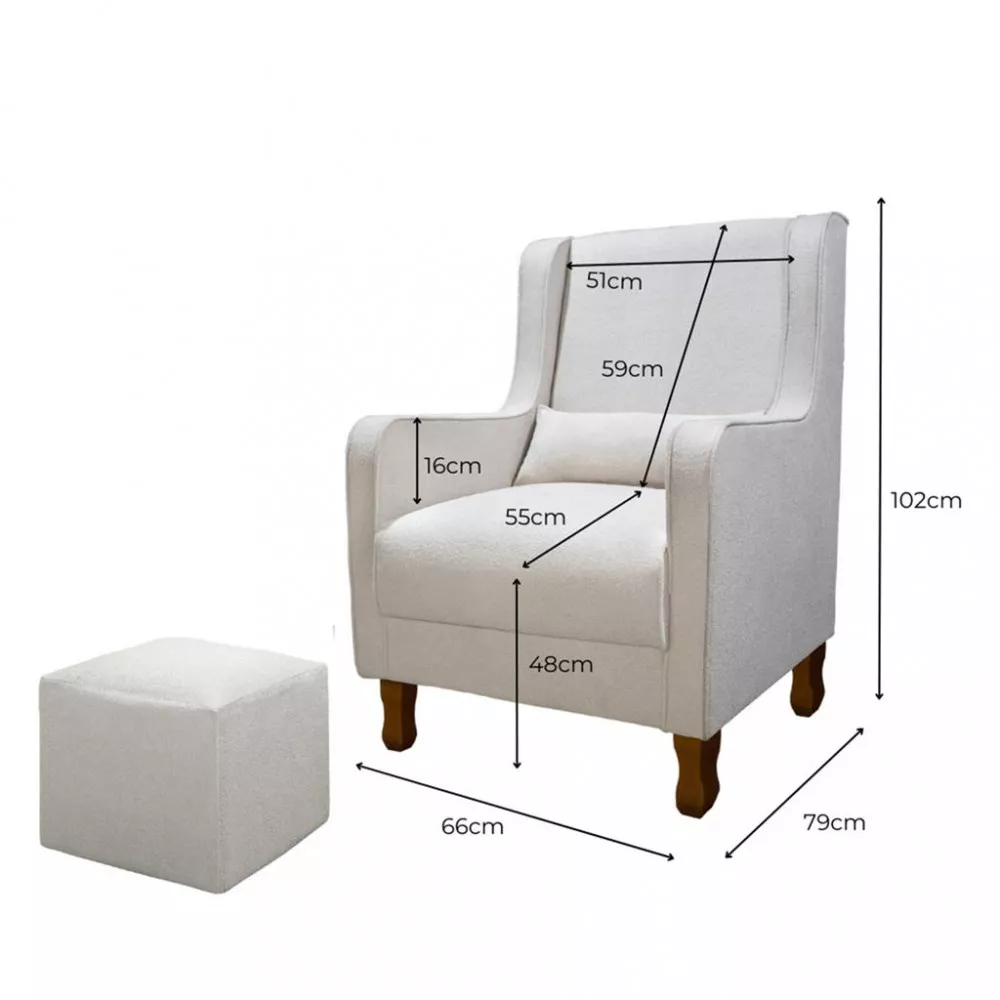 Poltrona Amamentação Boucle  Fixa Puff Sophia Phoenix Baby