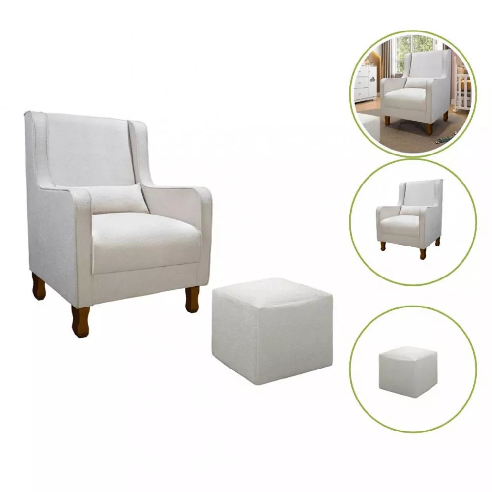 Poltrona Amamentação Boucle  Fixa Puff Sophia Phoenix Baby