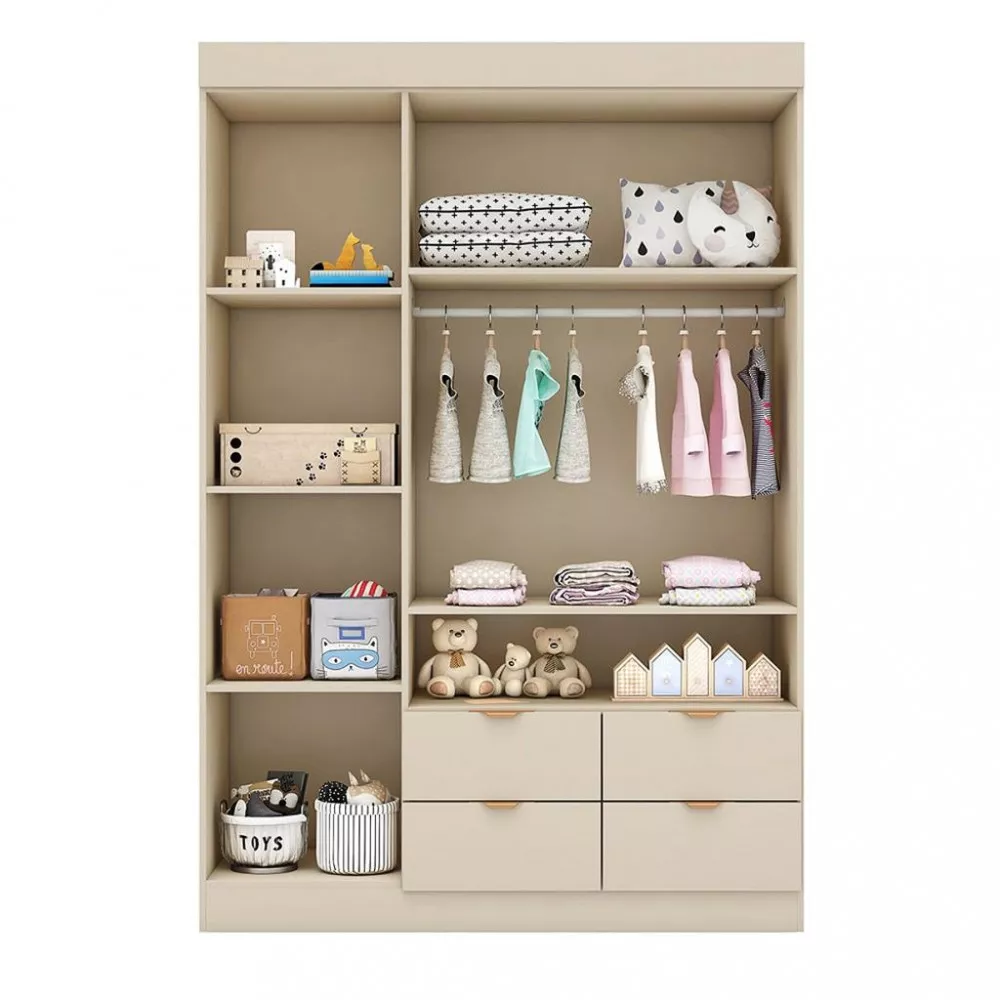 Guarda Roupa Infantil 3 Portas 4 Gavetas Ripado Ayla Phoenix Baby