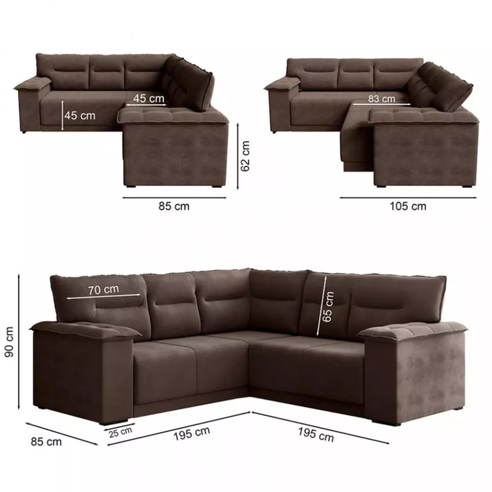 Sofá de Canto 5 Lugares Retratil Coliseu Flash