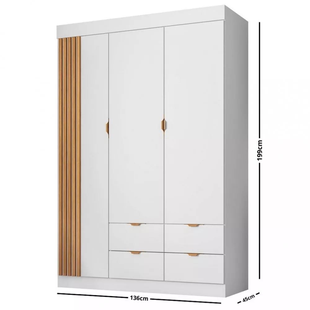 Guarda Roupa Infantil 3 Portas 4 Gavetas Ripado Ayla Phoenix Baby