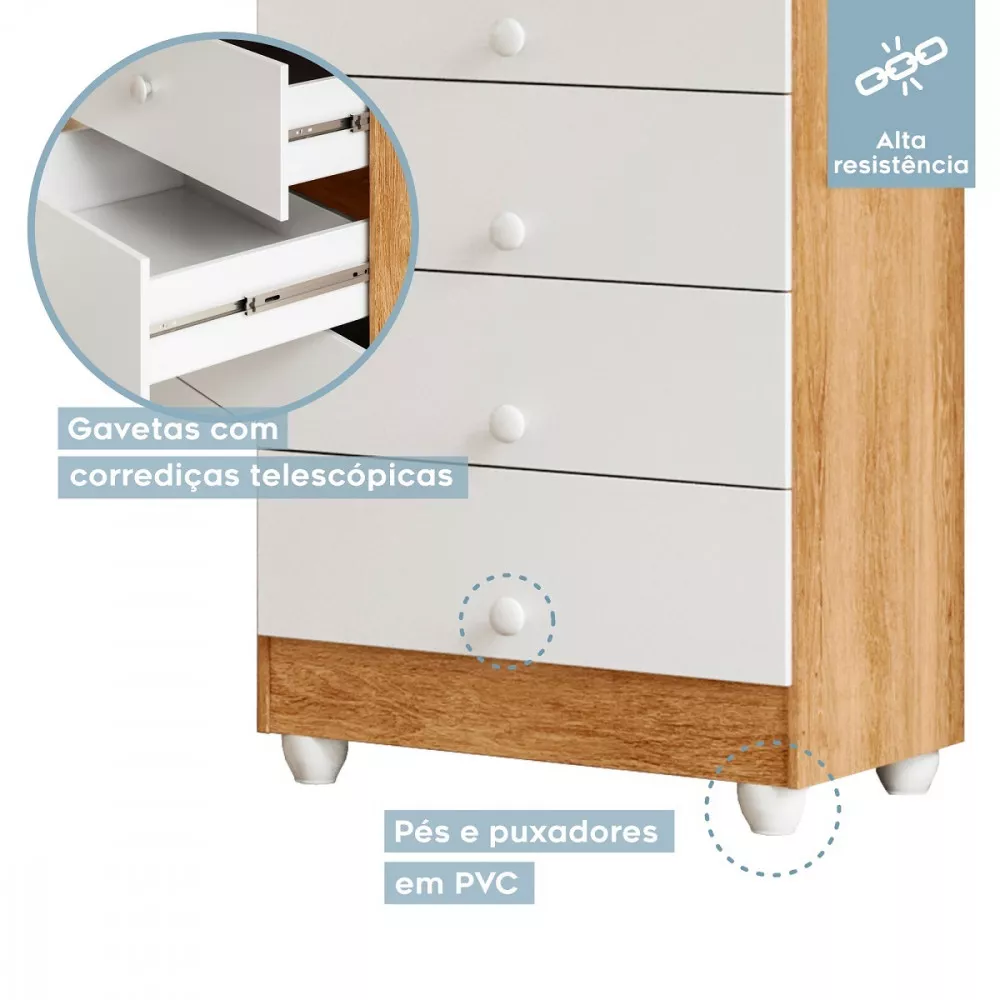 Quarto de Bebê, Cômoda, Berço e Guarda Roupa Life Tigus Baby