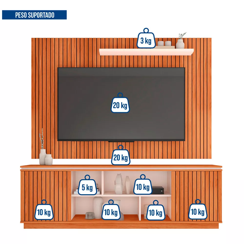 Composição Rack Simetria com Painel Aegon para Tv até 70 Polegadas Caemmun