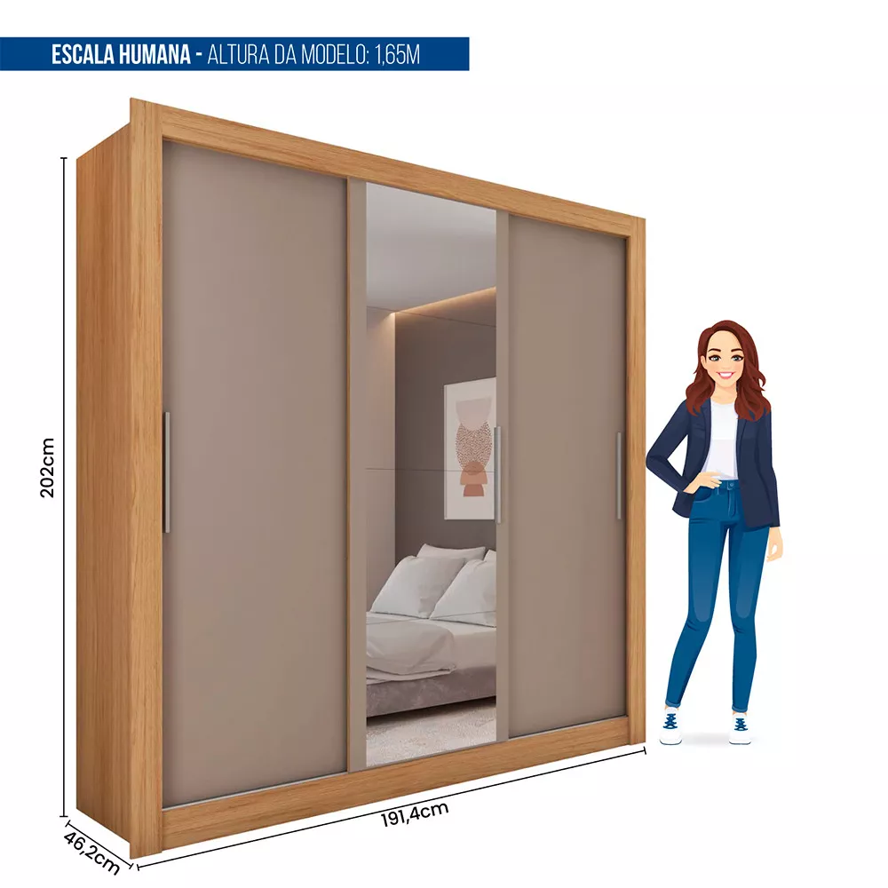 Guarda Roupa com Espelhos 3 Portas 4 Gavetas Santiago Caemmun