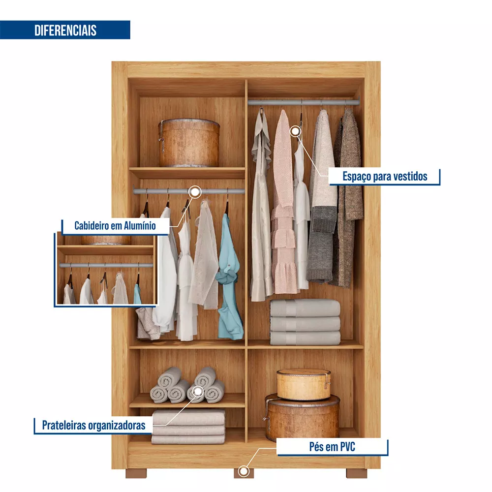 Guarda Roupa com Espelhos 2 Portas com Pés Santiago Caemmun