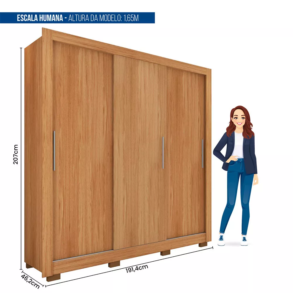 Guarda Roupa 3 Portas 4 Gavetas com Pés Santiago Caemmun