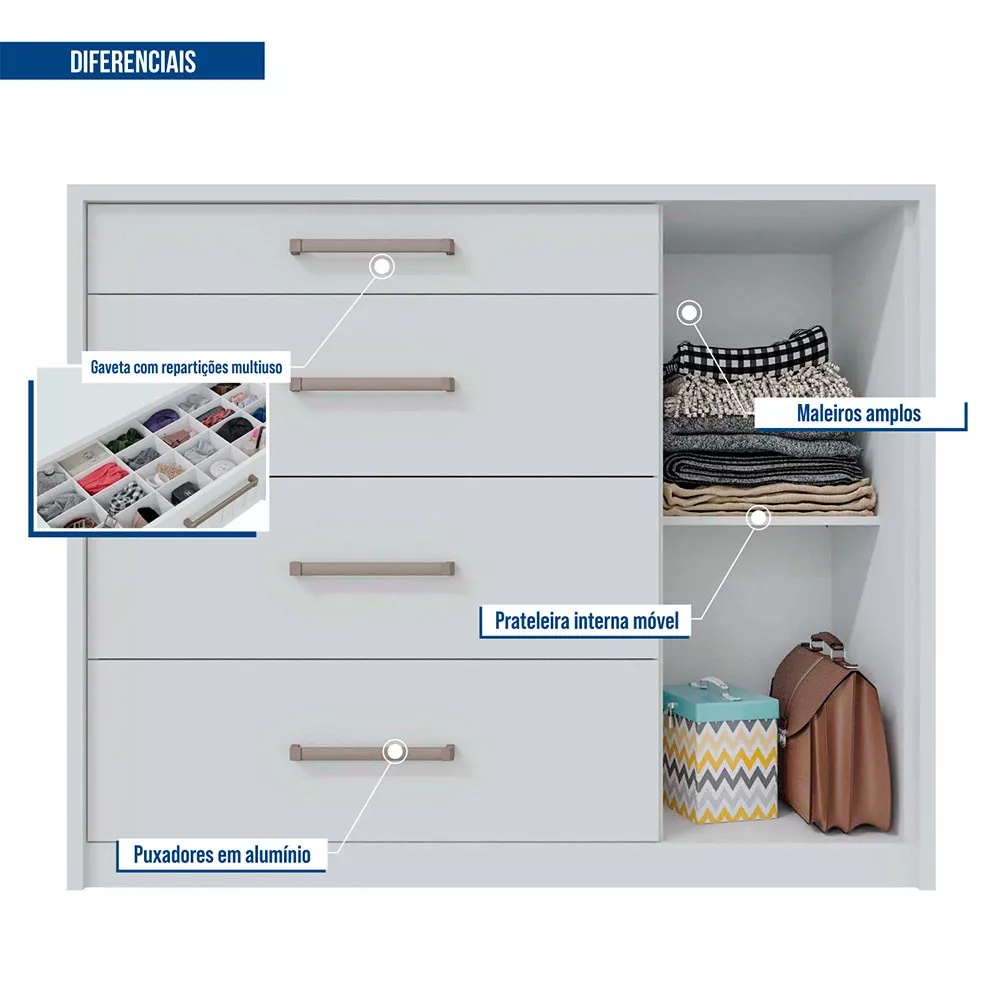 Cômoda Palacius 1 Porta 4 Gavetas Caemmun