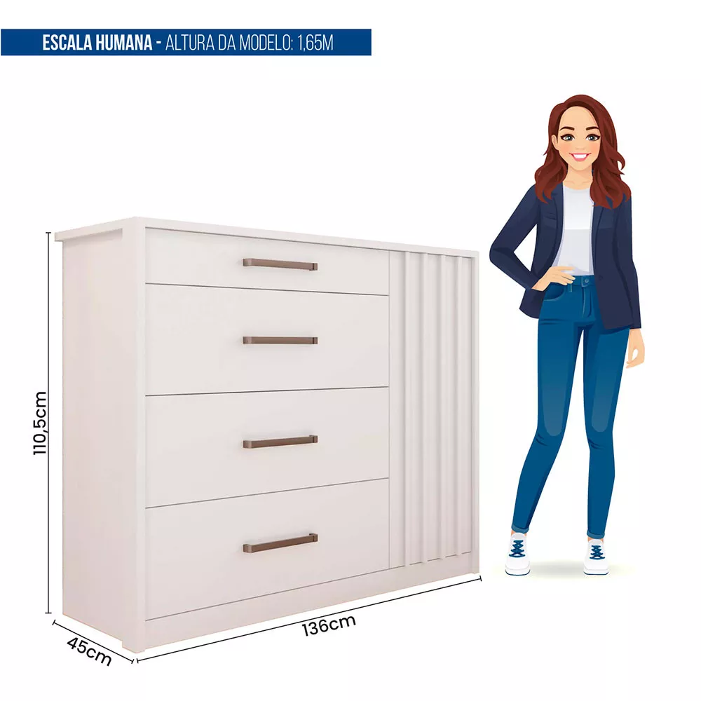 Cômoda Palacius 1 Porta 4 Gavetas Caemmun