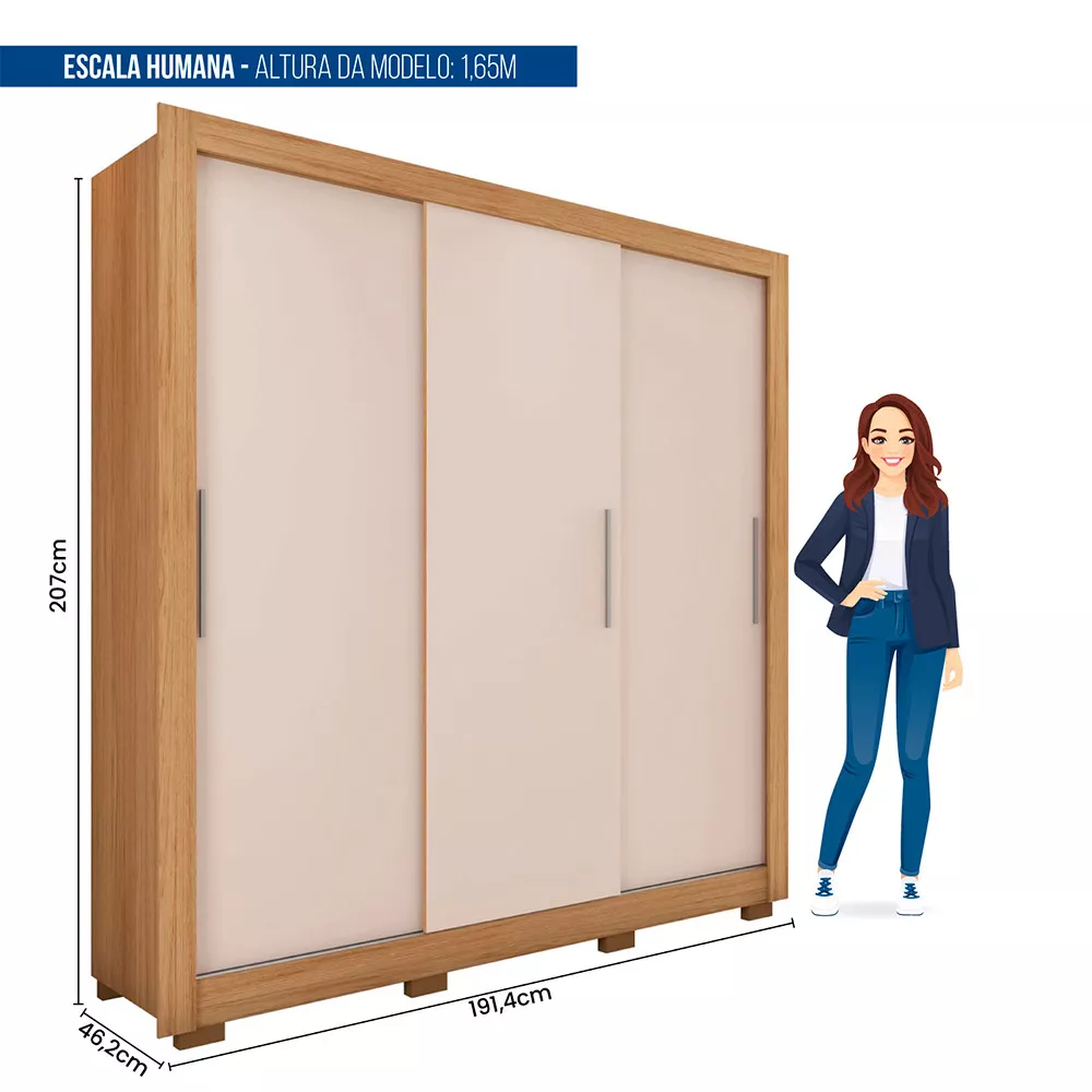 Guarda Roupa 3 Portas 2 Gavetas com Pés Santiago Caemmun