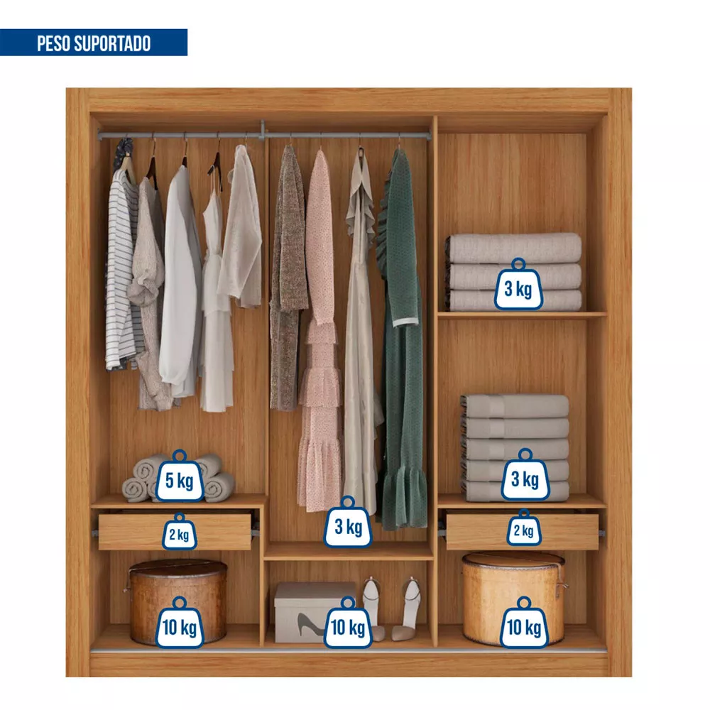 Guarda Roupa com Espelhos 3 Portas 2 Gavetas Santiago Caemmun