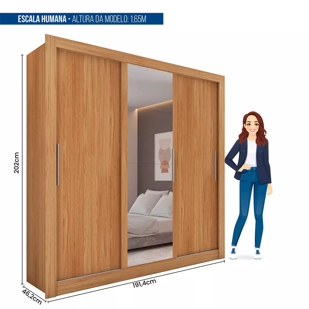 Guarda Roupa com Espelhos 3 Portas 2 Gavetas Santiago Caemmun