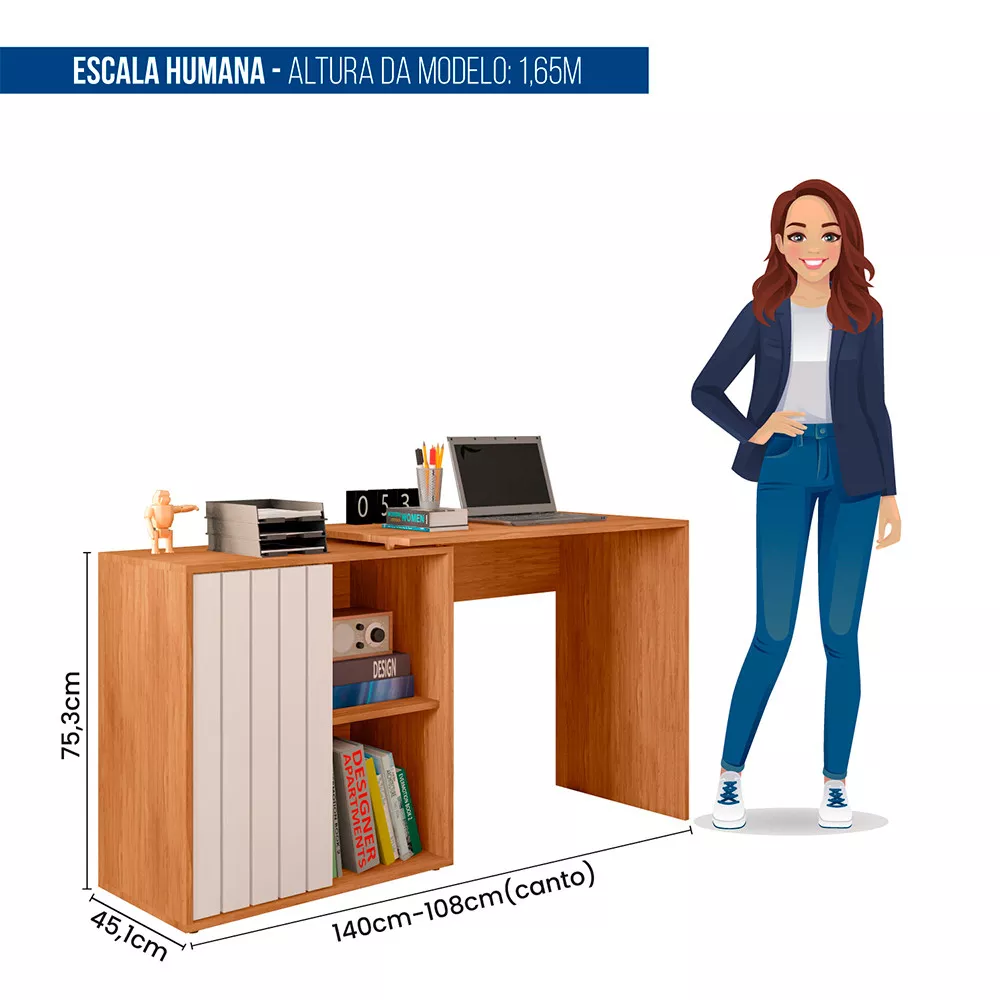 Escrivaninha para Escritório com 1 Porta Ripada Tech Caemmun