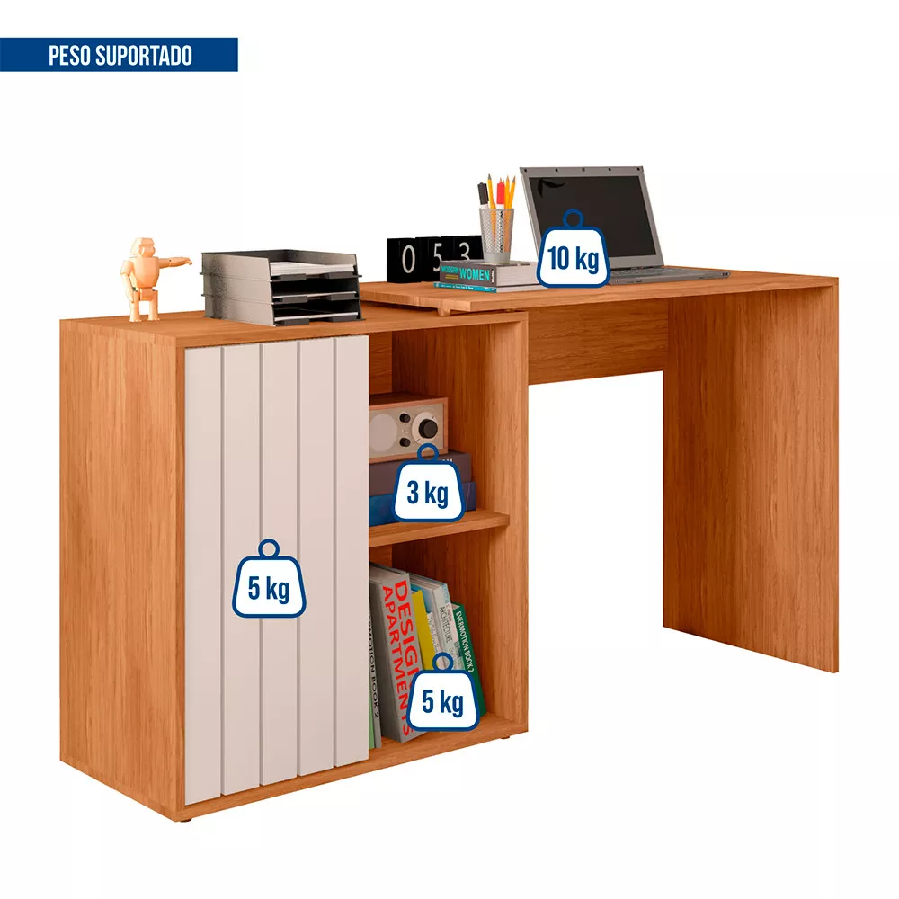 Escrivaninha para Escritório com 1 Porta Ripada Tech Caemmun
