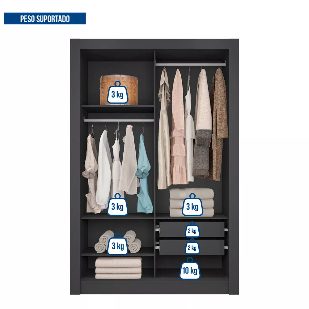 Guarda Roupa com Espelhos 2 Portas 2 Gavetas Santiago Caemmun
