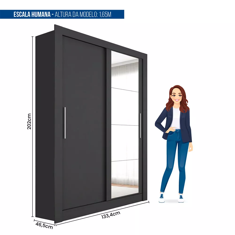 Guarda Roupa com Espelhos 2 Portas 2 Gavetas Santiago Caemmun