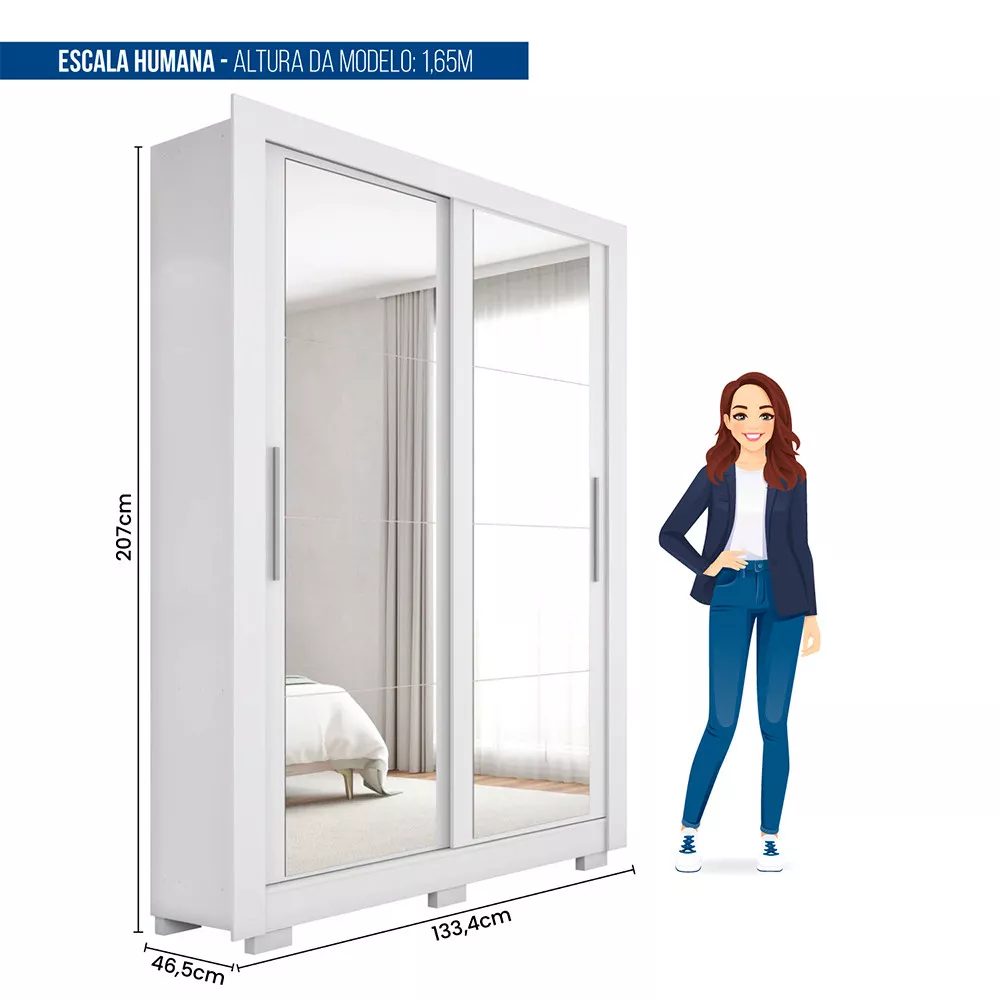Guarda Roupa com Espelhos 2 Portas 2 Gavetas com Pés Santiago Caemmun