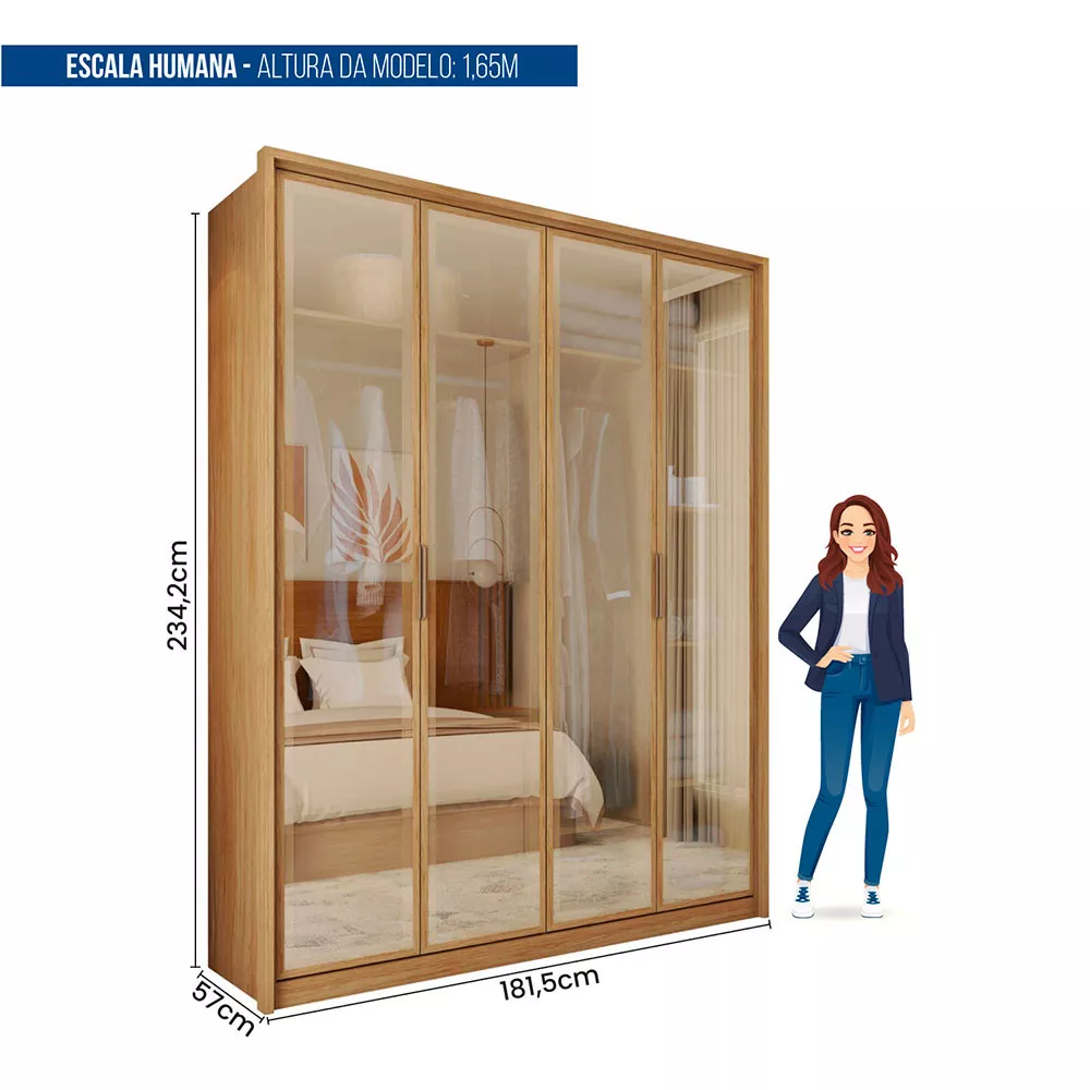Guarda Roupa Casal Reflex 4 Portas Reflecta 3 Gavetas Caemmun
