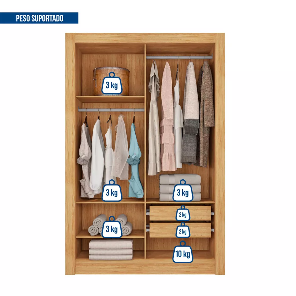 Guarda Roupa com Espelhos 2 Portas 2 Gavetas Santiago Caemmun