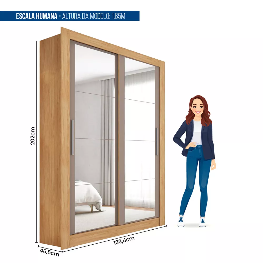 Guarda Roupa com Espelhos 2 Portas 2 Gavetas Santiago Caemmun