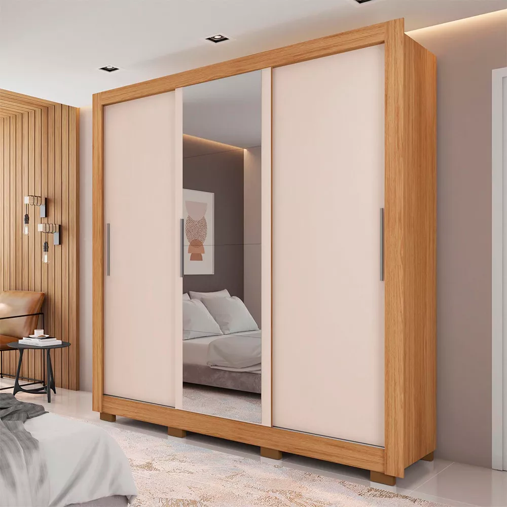 Guarda Roupa com Espelhos 3 Portas 4 Gavetas com Pés Santiago Caemmun