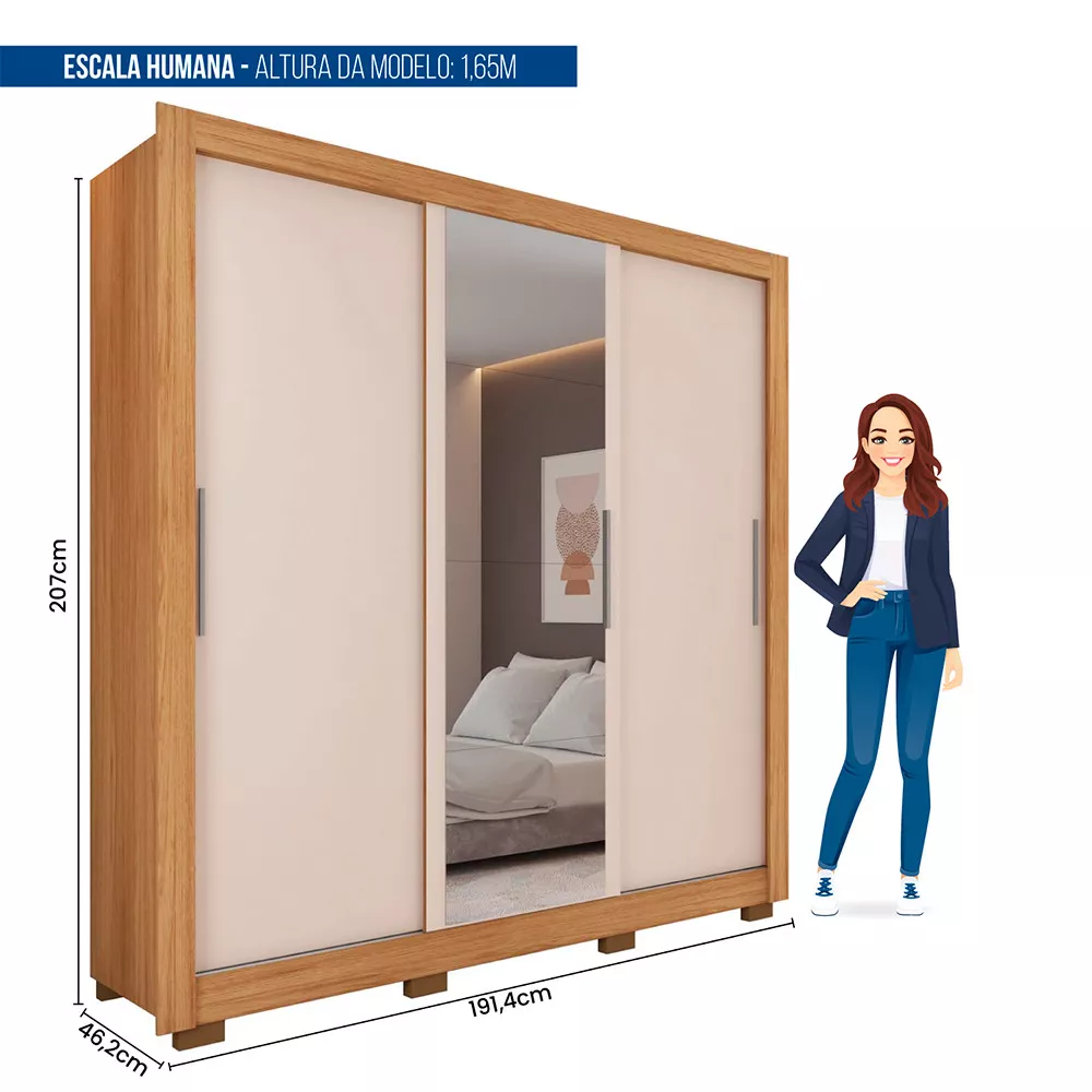 Guarda Roupa com Espelhos 3 Portas 4 Gavetas com Pés Santiago Caemmun