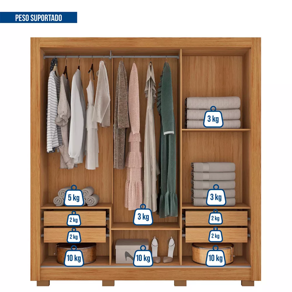 Guarda Roupa com Espelhos 3 Portas 4 Gavetas com Pés Santiago Caemmun
