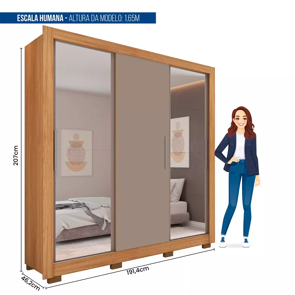 Guarda Roupa com Espelhos 3 Portas 4 Gavetas com Pés Santiago Caemmun