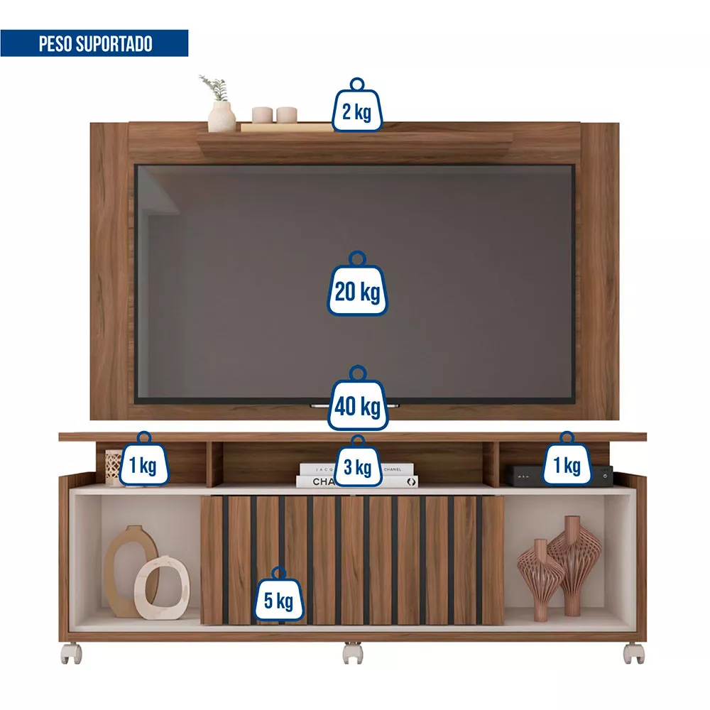Composição Rack Oasis com Painel Extensível Múltiplus para Tv até 55 Polegadas Caemmun